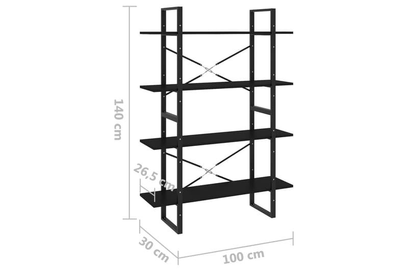 Bokhylle 4 nivåer svart 100x30x140 cm sponplate - Svart - Oppbevaring - Hyller - Bokhylle
