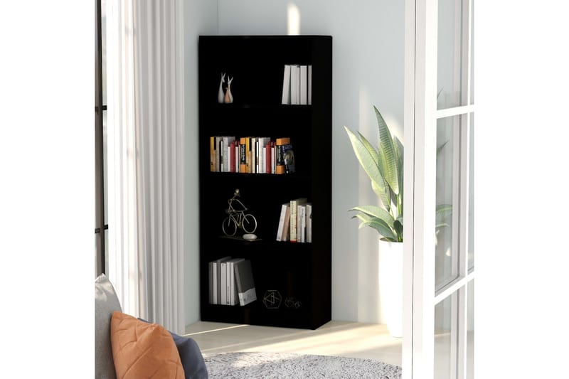 Bokhylle 4 nivåer svart 60x24x142 cm sponplate - Oppbevaring - Hyller - Bokhylle