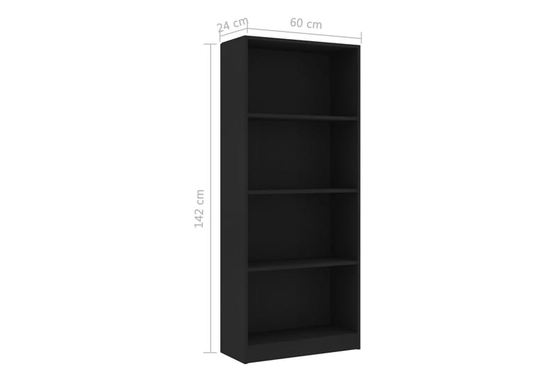 Bokhylle 4 nivåer svart 60x24x142 cm sponplate - Oppbevaring - Hyller - Bokhylle
