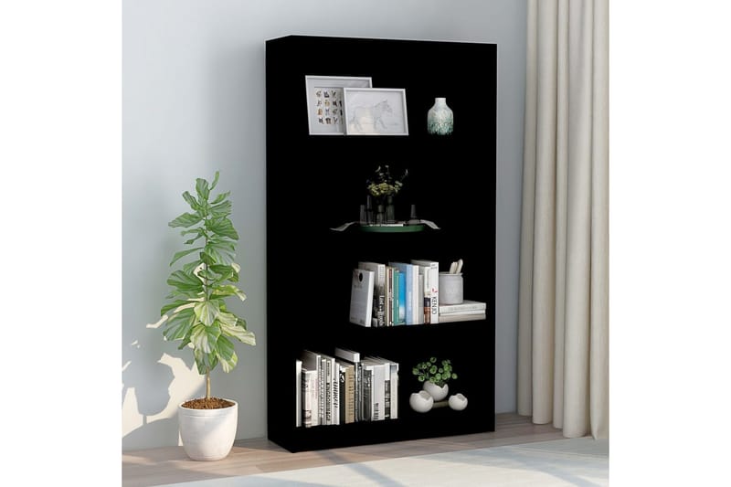 Bokhylle 4 nivåer svart 80x24x142 cm sponplate - Oppbevaring - Hyller - Bokhylle
