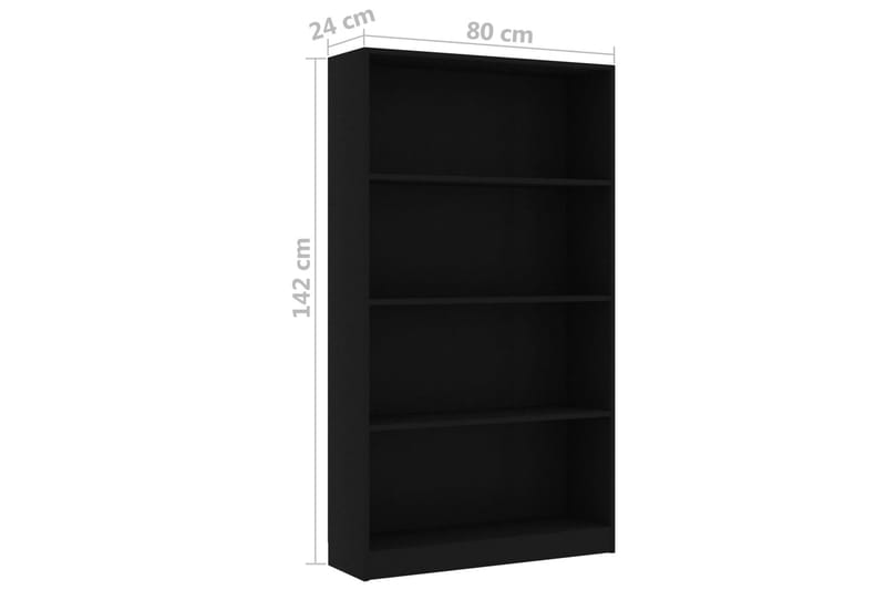 Bokhylle 4 nivåer svart 80x24x142 cm sponplate - Oppbevaring - Hyller - Bokhylle