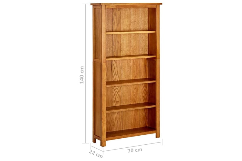 Bokhylle 5 etasjer 70x22x140 cm heltre eik - Brun - Oppbevaring - Hyller - Bokhylle