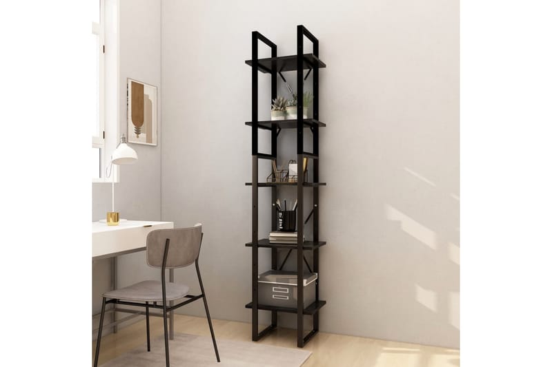 Bokhylle 5 etasjer svart 40x30x175 cm furu - Svart - Oppbevaring - Hyller - Bokhylle
