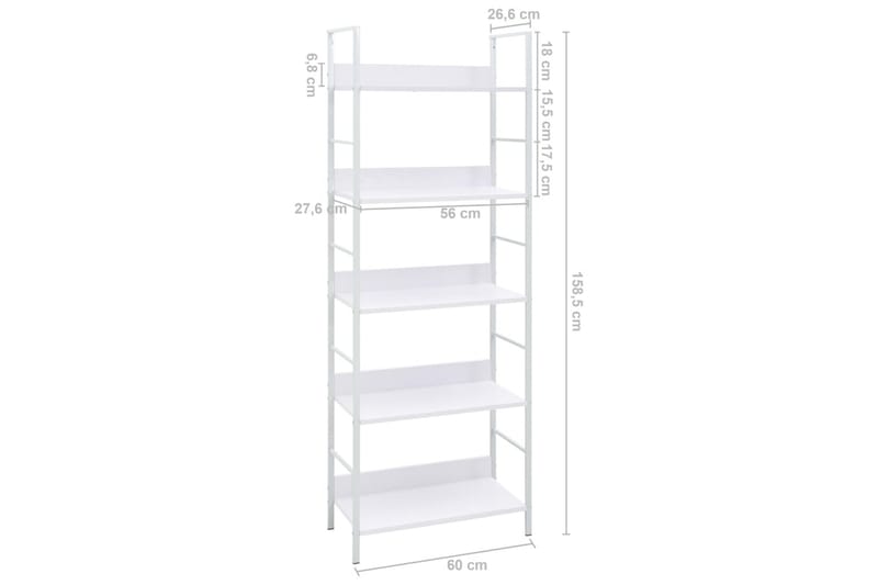 Bokhylle 5 lag hvit 60x27,6x158,5 cm sponplate - Oppbevaring - Hyller - Bokhylle