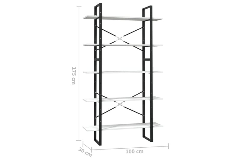 Bokhylle 5 nivåer 100x30x175 cm furu hvit - Hvit - Bokhylle