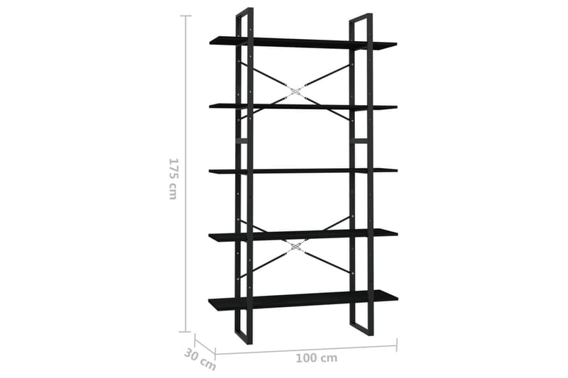 Bokhylle 5 nivåer 100x30x175 cm furu svart - Svart - Bokhylle