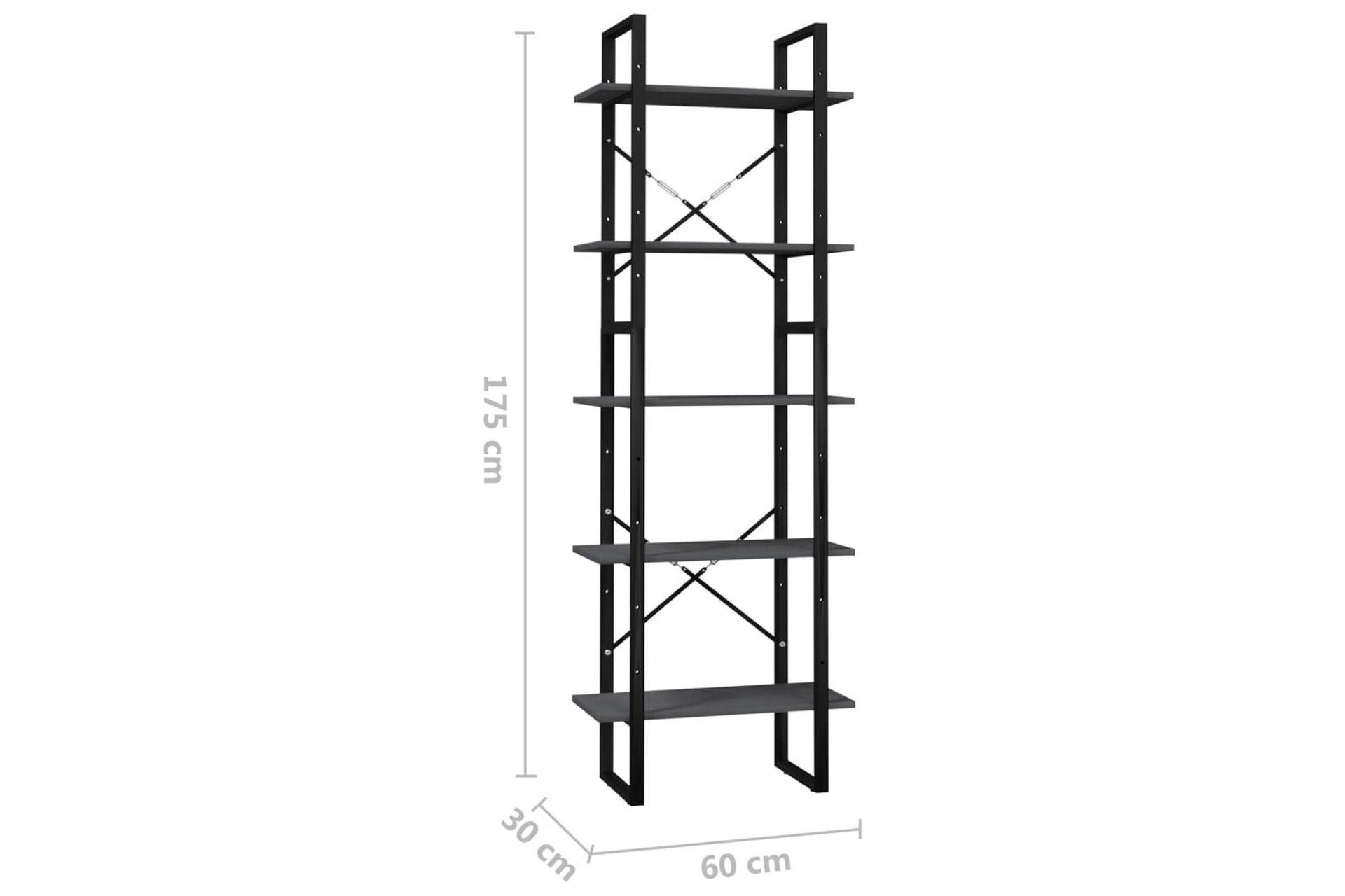 Bokhylle 5 nivåer 60x30x175 cm furu grå - Grå - Oppbevaring - Hyller - Bokhylle