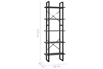 Bokhylle 5 nivåer 60x30x175 cm furu grå - Grå - Oppbevaring - Hyller - Bokhylle