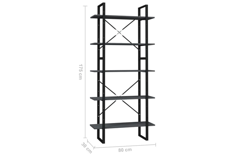 Bokhylle 5 nivåer 80x30x175 cm furu grå - Grå - Oppbevaring - Hyller - Bokhylle