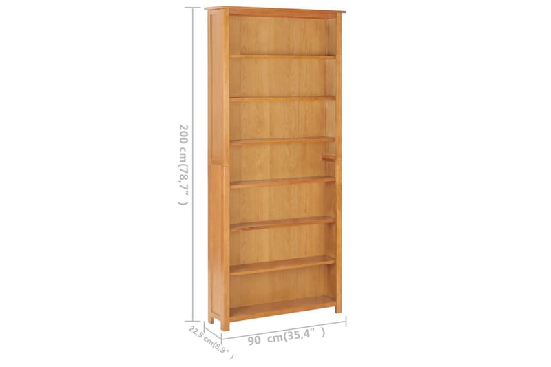 Bokhylle 6 etasjer 90x22,5x200 cm heltre eik - Oppbevaring - Hyller - Bokhylle