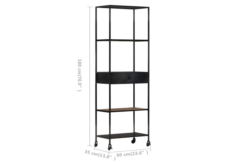 Bokhylle 60x35x180 cm grovt mangotre og jern - Brun - Oppbevaring - Hyller - Bokhylle