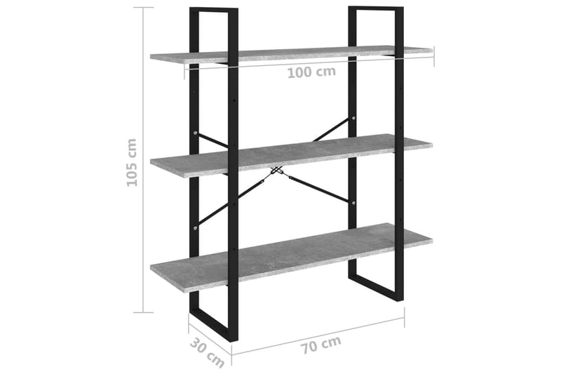 Bokhylle betonggrå 100x30x105 cm sponplate - Grå - Oppbevaring - Hyller - Bokhylle