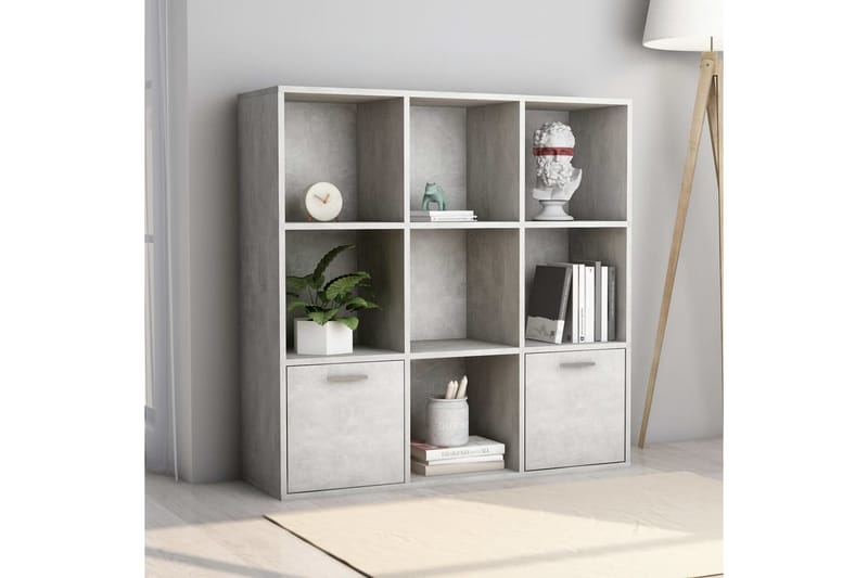 Bokhylle betonggrå 98x30x98 cm sponplate - Grå - Oppbevaring - Hyller - Bokhylle