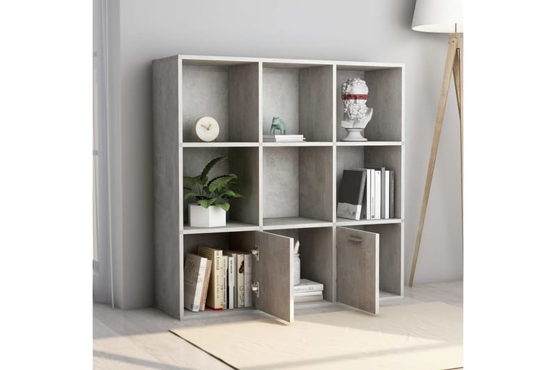 Bokhylle betonggrå 98x30x98 cm sponplate - Grå - Oppbevaring - Hyller - Bokhylle