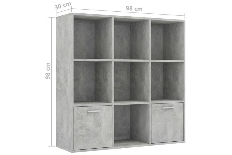 Bokhylle betonggrå 98x30x98 cm sponplate - Grå - Oppbevaring - Hyller - Bokhylle