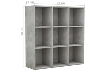 Bokhylle betonggrå 98x30x98 cm sponplate - Grå - Oppbevaring - Hyller - Bokhylle