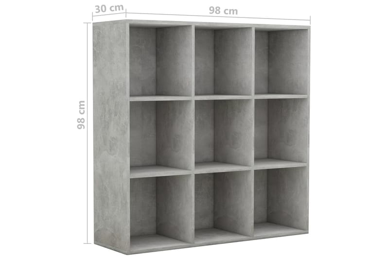 Bokhylle betonggrå 98x30x98 cm sponplate - Grå - Oppbevaring - Hyller - Bokhylle