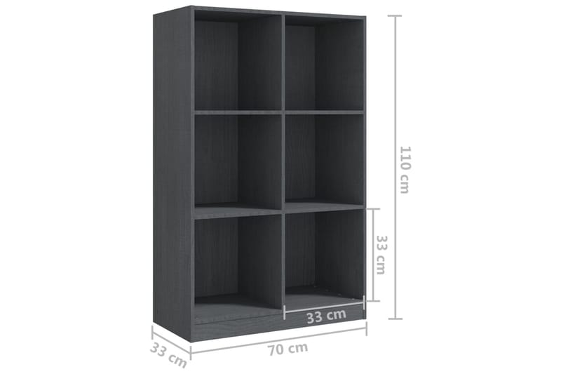 Bokhylle grå 70x33x110 cm heltre furu - Grå - Oppbevaring - Hyller - Bokhylle