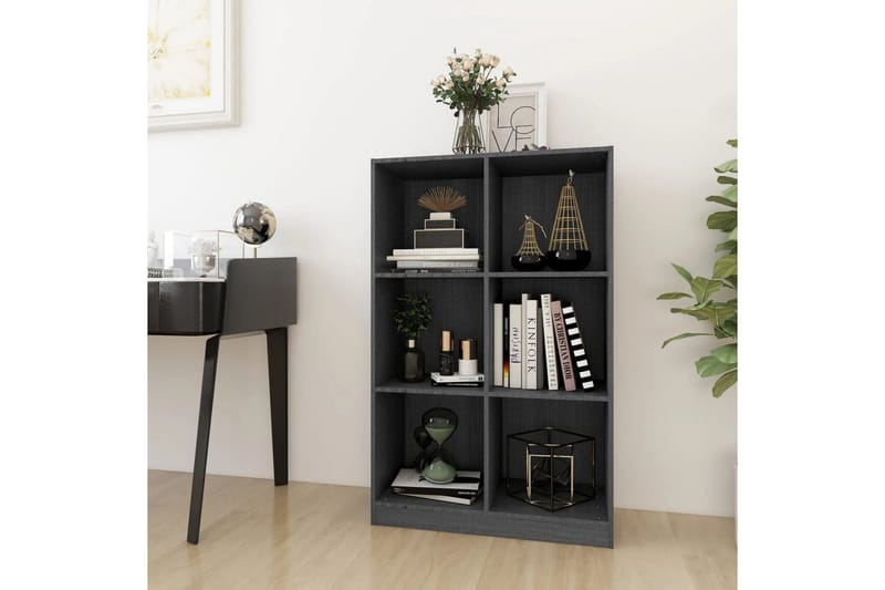 Bokhylle grå 70x33x110 cm heltre furu - Grå - Oppbevaring - Hyller - Bokhylle