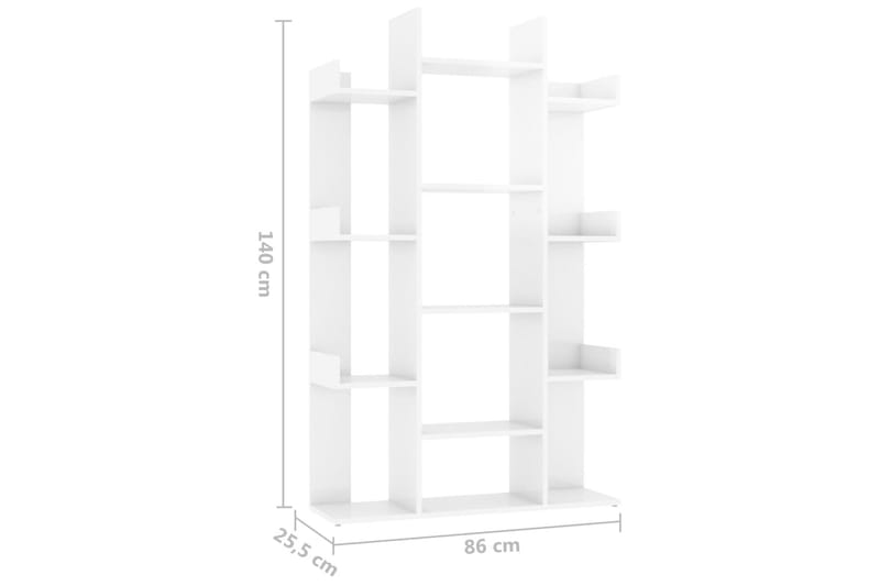 Bokhylle høyglans hvit 86x25,5x140 cm sponplate - Hvit - Bokhylle