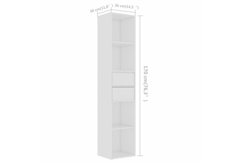 Bokhylle hvit 36x30x171 cm sponplate - Oppbevaring - Hyller - Bokhylle