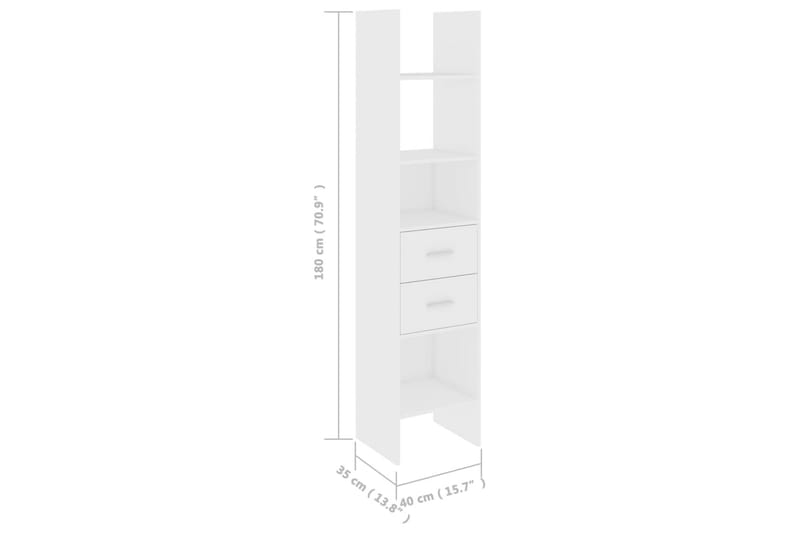 Bokhylle hvit 40x35x180 cm sponplate - Hvit - Bokhylle