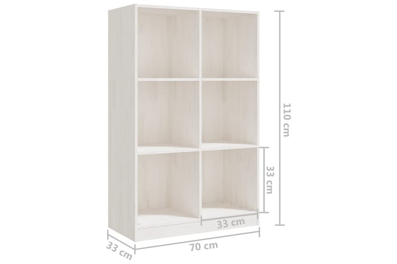 Bokhylle hvit 70x33x110 cm heltre furu - Hvit - Oppbevaring - Hyller - Bokhylle