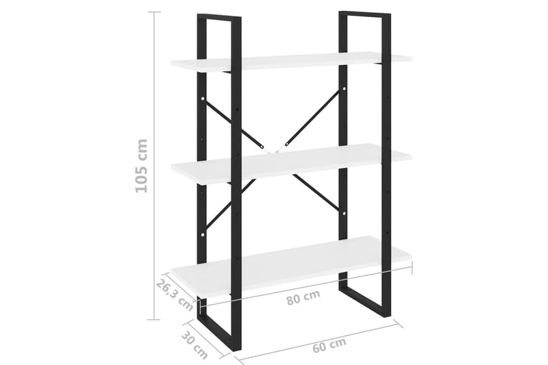 Bokhylle hvit 80x30x105 cm sponplate - Svart - Oppbevaring - Hyller - Bokhylle