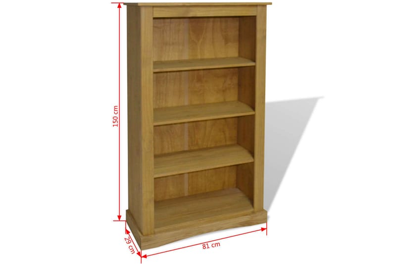 Bokhylle m. 4 hyller meksikansk Corona-stil furu 81x29x150cm - Brun - Oppbevaring - Hyller - Bokhylle