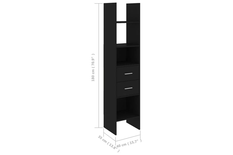 Bokhylle svart 40x35x180 cm sponplate - Svart - Oppbevaring - Hyller - Bokhylle