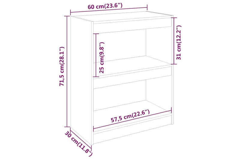 Bokhylle/romdeler 60x30x71,5 cm heltre furu - Hvit - Oppbevaring - Hyller - Bokhylle