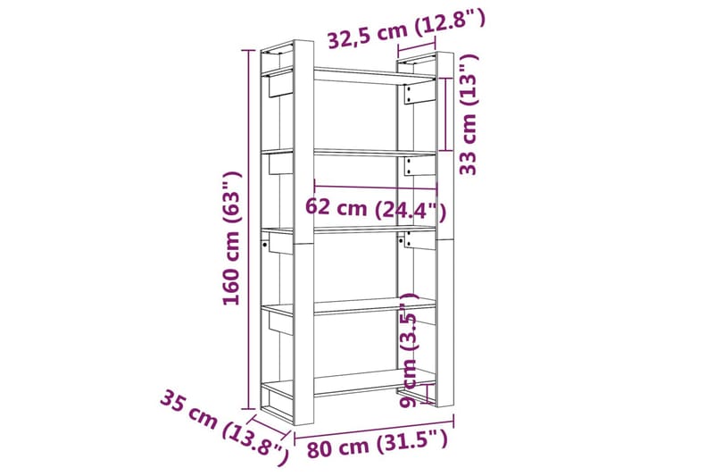 Bokhylle/romdeler 80x35x160 cm heltre - Brun - Oppbevaring - Hyller - Bokhylle