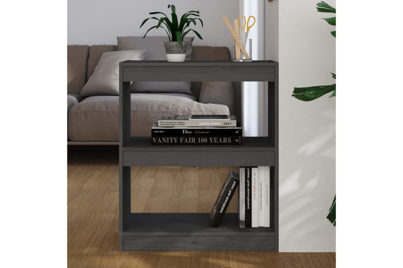 Bokhylle/romdeler grå 60x30x71,5 cm heltre furu - Grå - Oppbevaring - Hyller - Bokhylle