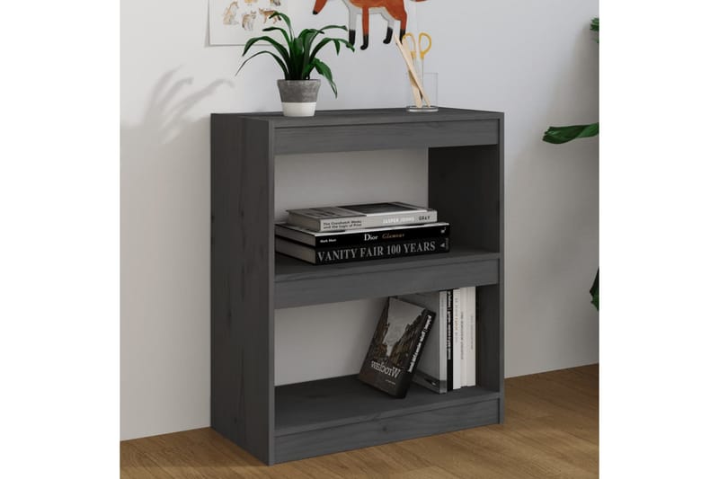 Bokhylle/romdeler grå 60x30x71,5 cm heltre furu - Grå - Oppbevaring - Hyller - Bokhylle