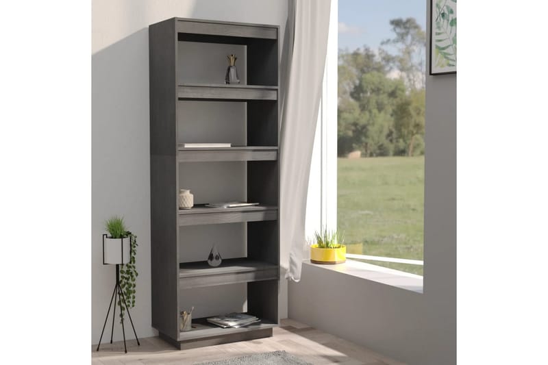 Bokhylle/romdeler grå 60x35x167 cm heltre furu - Grå - Oppbevaring - Hyller - Bokhylle