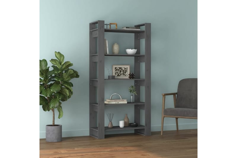 Bokhylle/romdeler grå 80x35x160 cm heltre - Grå - Oppbevaring - Hyller - Bokhylle
