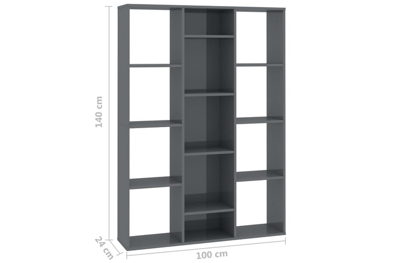 Bokhylle/Romdeler høyglans grå 100x24x140 cm sponplate - Oppbevaring - Hyller - Bokhylle