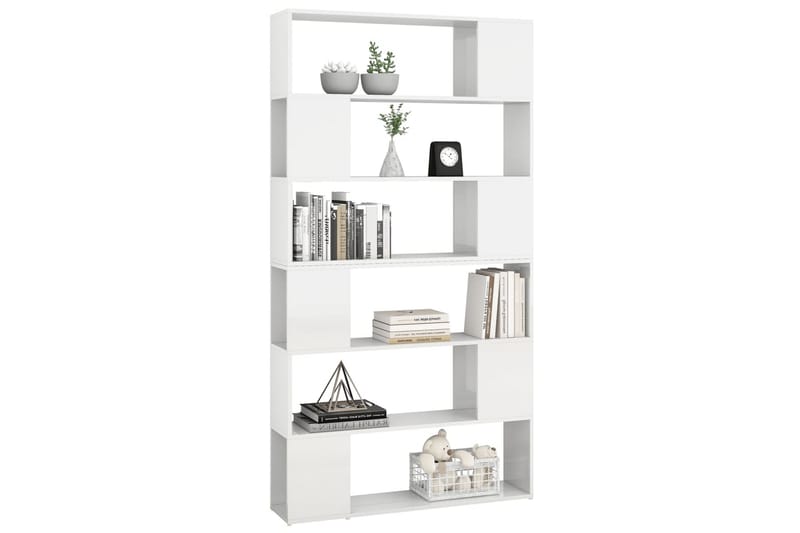 Bokhylle/romdeler høyglans hvit 100x24x188 cm - Hvit - Oppbevaring - Hyller - Bokhylle