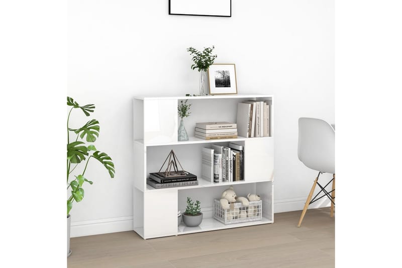 Bokhylle/romdeler høyglans hvit 100x24x94 cm sponplate - Hvit - Oppbevaring - Hyller - Bokhylle