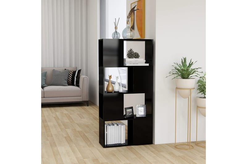 Bokhylle/Romdeler høyglans svart 60x24x124,5 cm - Svart - Oppbevaring - Hyller - Bokhylle