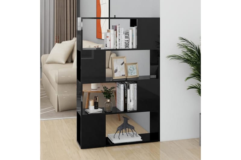 Bokhylle/Romdeler høyglans svart 80x24x124,5 cm - Svart - Oppbevaring - Hyller - Bokhylle