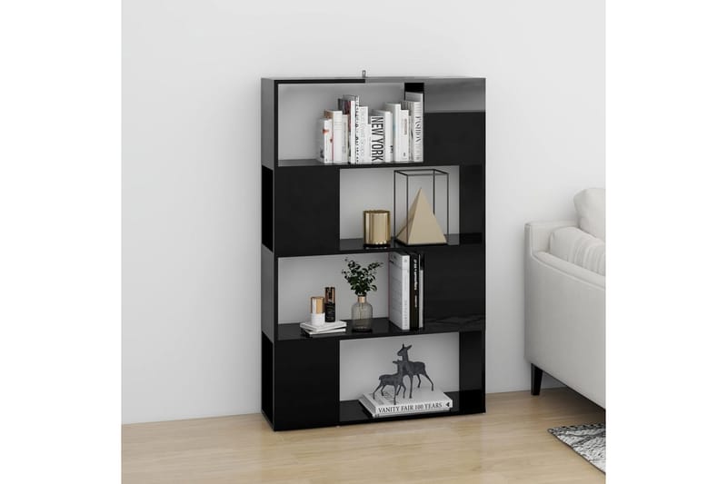 Bokhylle/Romdeler høyglans svart 80x24x124,5 cm - Svart - Oppbevaring - Hyller - Bokhylle