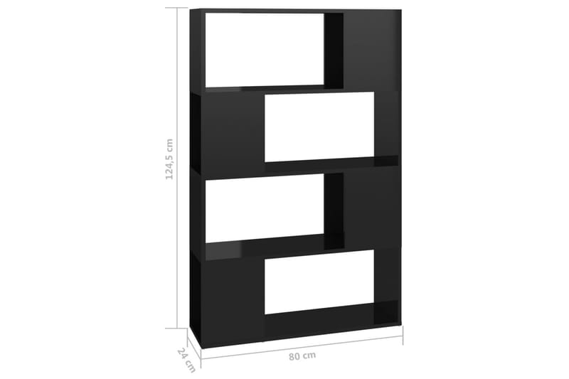 Bokhylle/Romdeler høyglans svart 80x24x124,5 cm - Svart - Oppbevaring - Hyller - Bokhylle