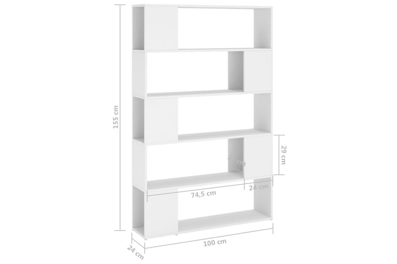 Bokhylle/romdeler hvit 100x24x155 cm sponplate - Hvit - Oppbevaring - Hyller - Bokhylle