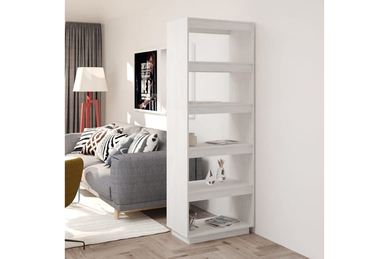 Bokhylle/romdeler hvit 60x35x167 cm heltre furu - Hvit - Oppbevaring - Hyller - Bokhylle