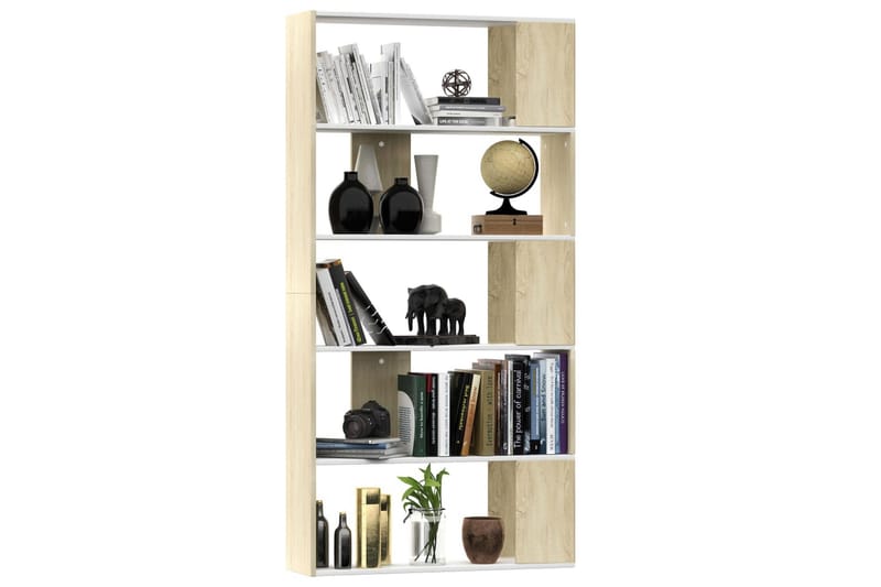 Bokhylle/Romdeler hvit og sonoma eik 80x24x159 cm sponplate - Oppbevaring - Hyller - Bokhylle