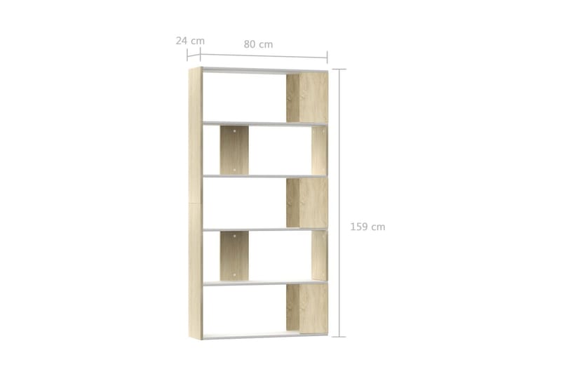 Bokhylle/Romdeler hvit og sonoma eik 80x24x159 cm sponplate - Oppbevaring - Hyller - Bokhylle
