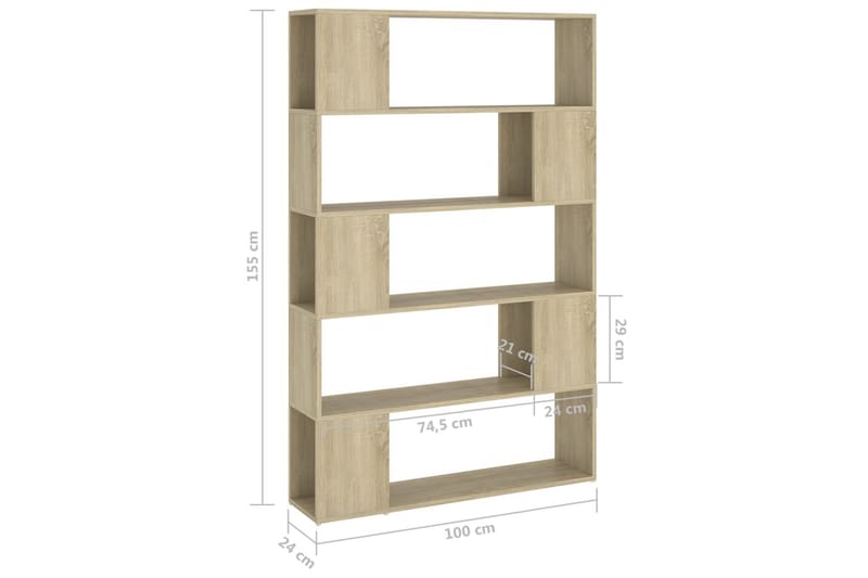 Bokhylle/romdeler sonoma eik 100x24x155 cm sponplate - Brun - Bokhylle