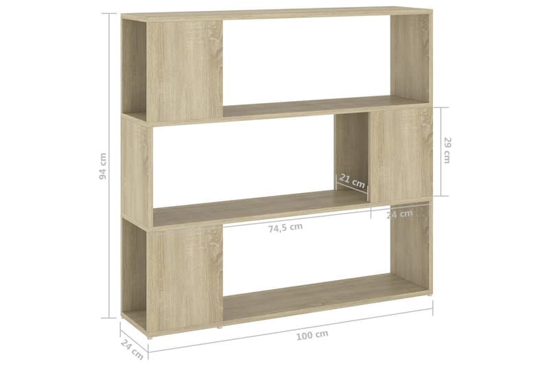 Bokhylle/romdeler sonoma eik 100x24x94 cm - Brun - Oppbevaring - Hyller - Bokhylle