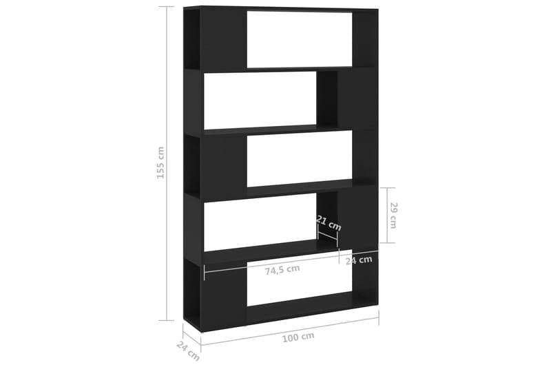 Bokhylle/romdeler svart 100x24x155 cm sponplate - Svart - Oppbevaring - Hyller - Bokhylle